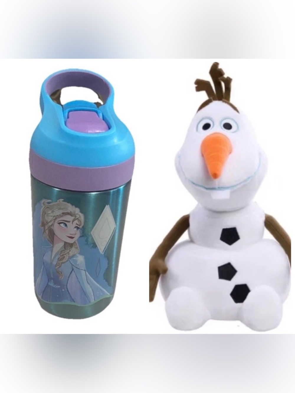 Disney Frozen Olaf Snowman Plush Stuff Toy & Zak Frozen Water Bottle Brand New